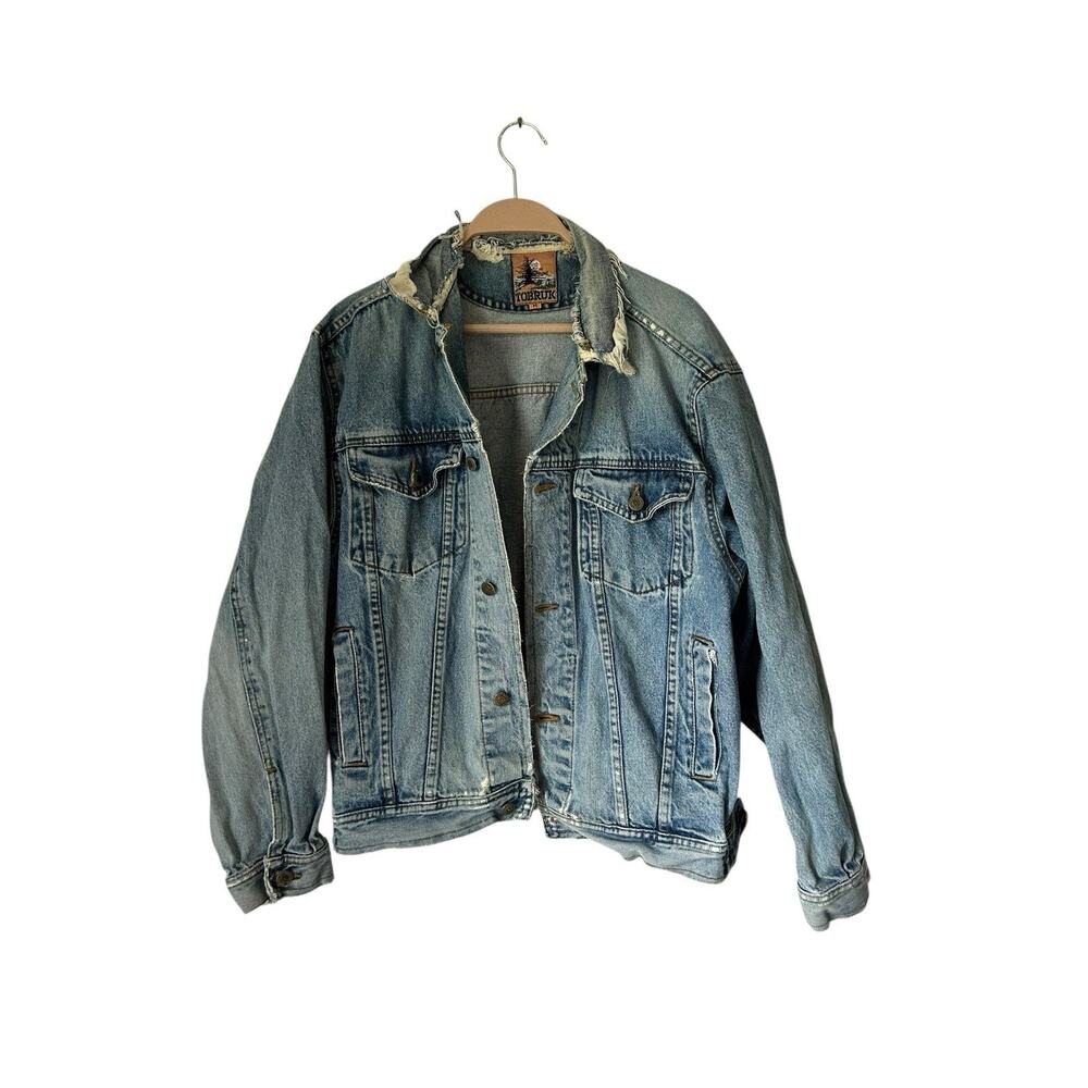 Vintage‎ Distressed Tobruk Lined Denim Jacket Men's Medium. Light Blue